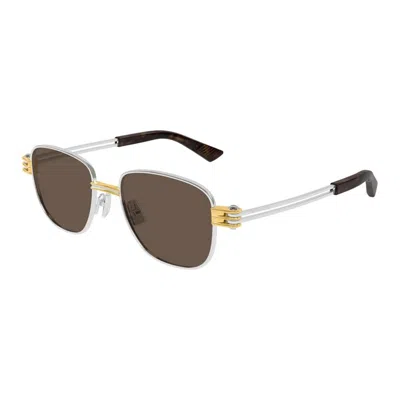 Bottega Veneta Silver-silver-brown Metal Sunglasses