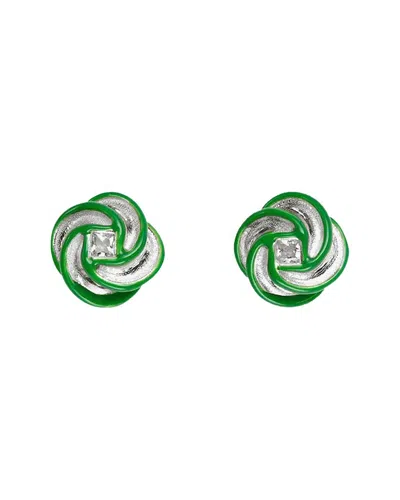 Bottega Veneta Silver Stud Pillar Earrings In Green