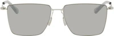 Bottega Veneta Silver Ultrathin Rectangular Sunglasses In 003 Silver