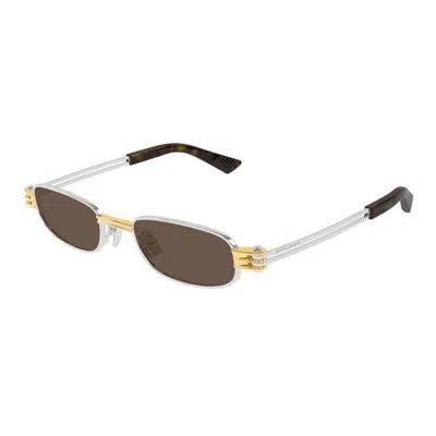 Bottega Veneta Silver-silver-brown Metal Sunglasses In Red