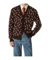 Bottega Veneta Cardigan Allumettes En Jacquard De Coton In Ebony/chalk/tomato