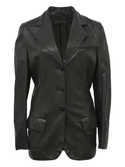 Pre-owned Bottega Veneta Single-breasted Leather Jacket In Black