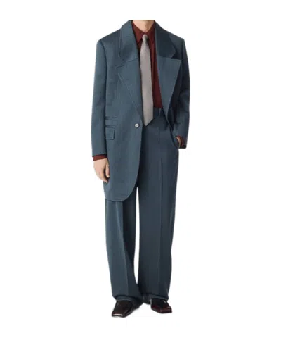 Bottega Veneta Single-breasted Wool Coat In Blue Stone/gray Mixed Color