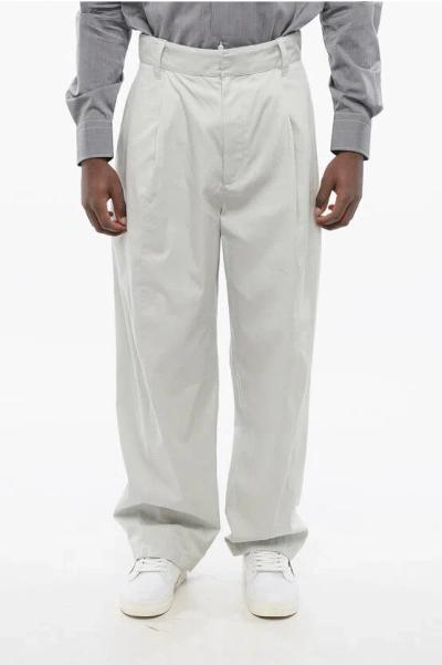 Bottega Veneta Single-pleated Mom Fit Silk And Cotton Pants In Neutral