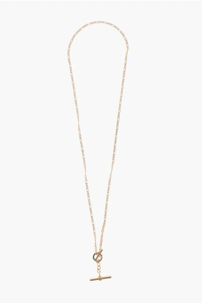 Bottega Veneta Siver Gold Tone Necklace With T Pendent