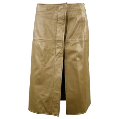 Pre-owned Bottega Veneta Size 2 Green Olive Lambskin Leather Pencil Skirt