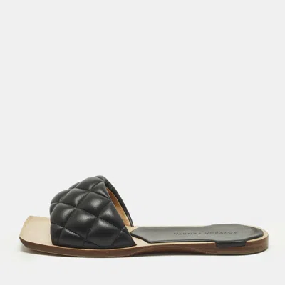 Pre-owned Bottega Veneta Size 36.5 Black Quilted Leather Flat Slides