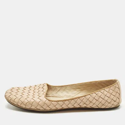 Pre-owned Bottega Veneta Size 37.5 Blush Pink Intrecciato Leather Smoking Slippers In Sand