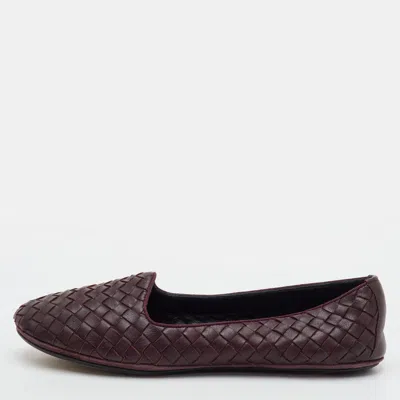 Pre-owned Bottega Veneta Size 37.5 Burgundy Intrecciato Leather Smoking Slippers