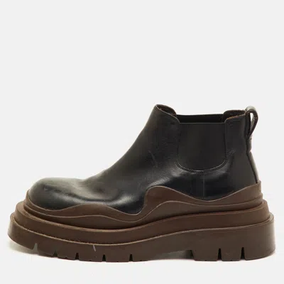 Pre-owned Bottega Veneta Size 38 Black Leather Ankle Platform Chelsea Boots