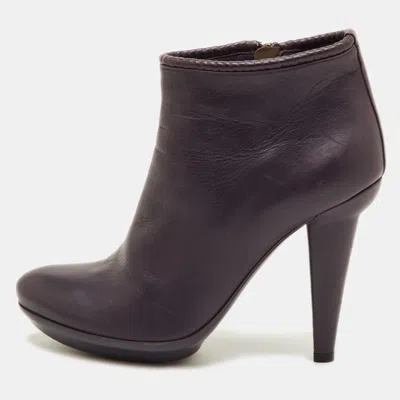Pre-owned Bottega Veneta Size 38.5 Dark Purple Leather Ankle Length Boots
