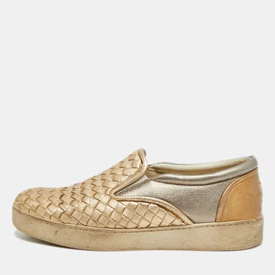 Pre-owned Bottega Veneta Size 39 Metallic Gold Intrecciato Leather Espadrille Sneakers