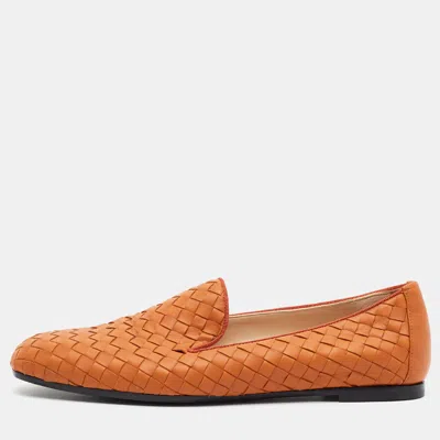 Pre-owned Bottega Veneta Size 39 Orange Intrecciato Leather Smoking Slippers
