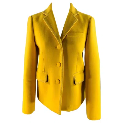 Pre-owned Bottega Veneta Size 4 Yellow Wool Polyamide Chain Stitch Blazer