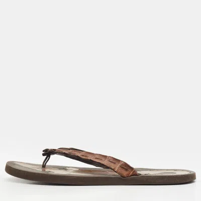 Pre-owned Bottega Veneta Size 40 Brown Alligator Leather Thong Flat Slides