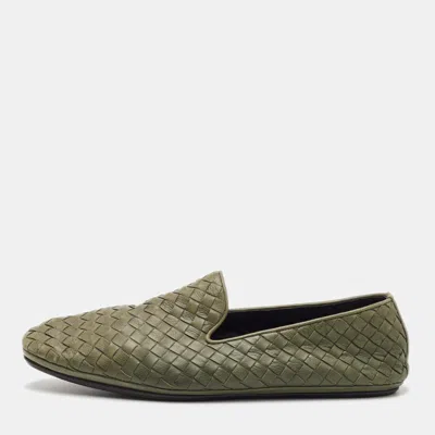 Pre-owned Bottega Veneta Size 40 Green Intrecciato Leather Slip On Loafers