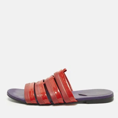Pre-owned Bottega Veneta Size 40 Red Leather And Patent Leather Flat Slides