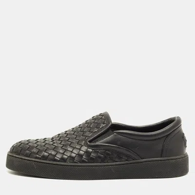 Pre-owned Bottega Veneta Size 40.5 Black Intrecciato Leather Slip On Sneakers