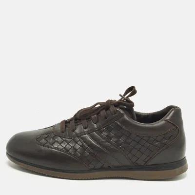 Pre-owned Bottega Veneta Size 41 Dark Brown Intrecciato Leather Lace Up Low Top Sneakers