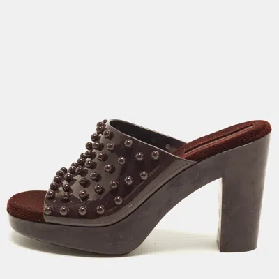 Pre-owned Bottega Veneta Size 41 Purple Rubber Loved Gleam Block Heel Platform Mules