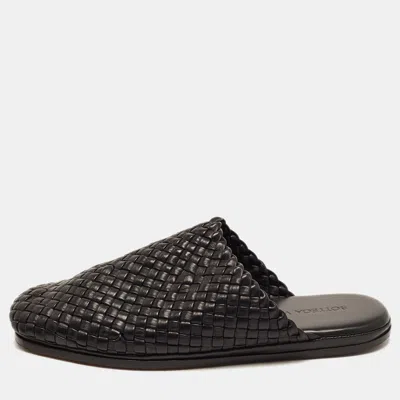 Pre-owned Bottega Veneta Size 42 Black Intrecciato Leather Flat Mules