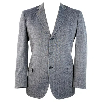 Pre-owned Bottega Veneta Size 46 Navy White Melange Virgin Wool Notch Lapel Sport Coat