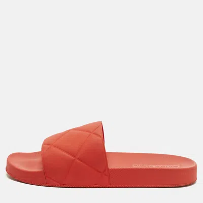 Pre-owned Bottega Veneta Size 46 Red Quilted Rubber Pool Slide