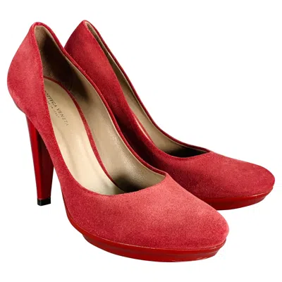 Pre-owned Bottega Veneta Size 6.5 Burgundy Suede Platform Heels Pumps In Red