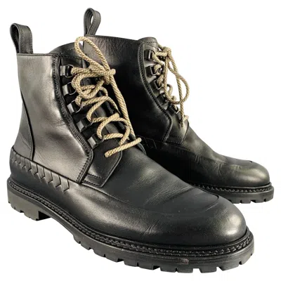 Pre-owned Bottega Veneta Size 8.5 Black Leather Lace-up Boots