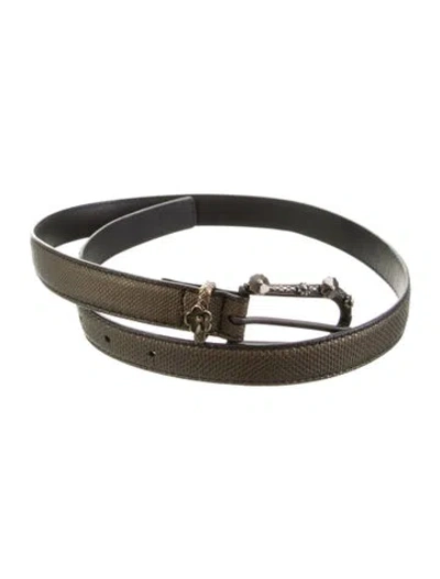 Pre-owned Bottega Veneta Skinny Embossed Leather Waist Belt In Brown/metallic