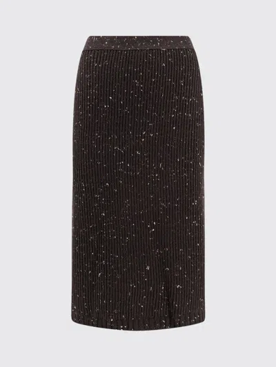 Bottega Veneta High Waist Wool Blend Knee Length Skirt In Black