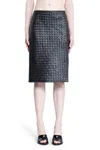 Bottega Veneta Womens Intrecciato Two-slip-pockets Leather Midi Skirt Black