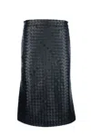 Bottega Veneta Womens Black Intrecciato Two-slip-pockets Leather Midi Skirt In Black