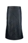Bottega Veneta Womens Black Intrecciato Two-slip-pockets Leather Midi Skirt In Black