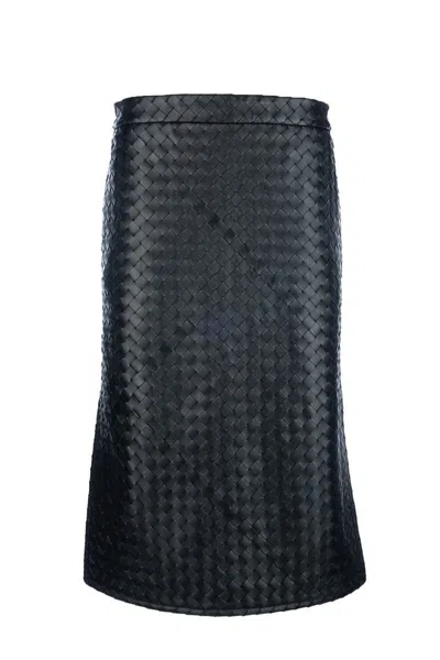 Bottega Veneta Womens Black Intrecciato Two-slip-pockets Leather Midi Skirt
