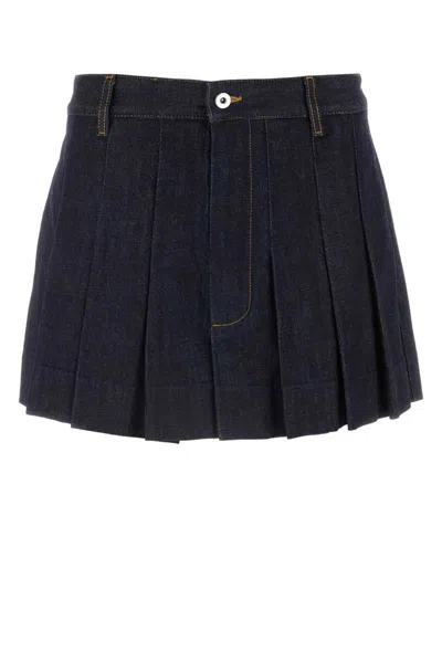 Bottega Veneta Pleated Denim Skirt In Blue