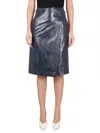 Bottega Veneta Blue Embossed Leather Midi Skirt In Blue