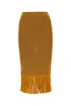 Bottega Veneta Fringed Hem Lurex Ribbed Midi Skirt In Brown