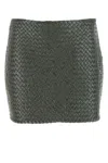 Bottega Veneta Green Intrecciato Raffia Mini Skirt For Women In Green