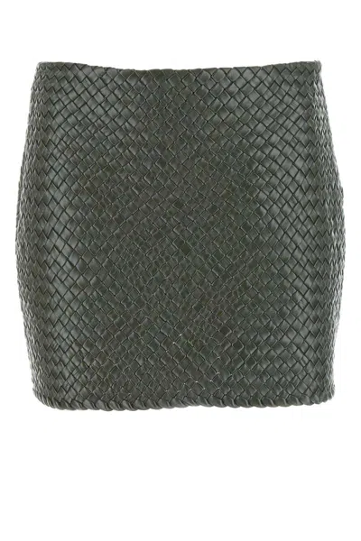 Bottega Veneta Army Green Leather Mini Skirt In Dark Green
