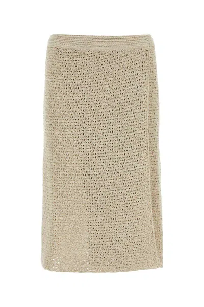 Bottega Veneta Knit Crochet Skirt Elastic Waistband In Neutral
