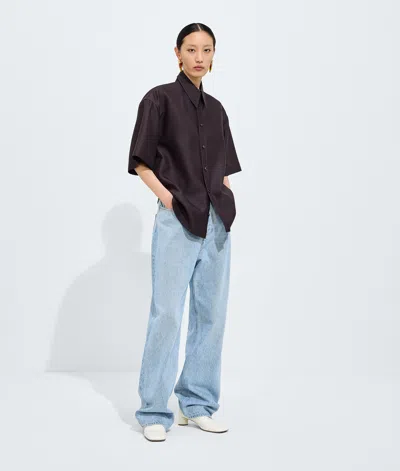Bottega Veneta Sky Bleached Wide Leg Jeans In Brown