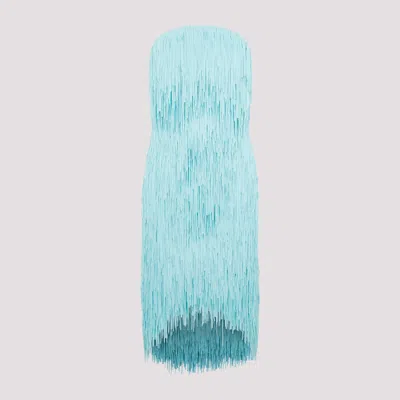 BOTTEGA VENETA SKY BLUE FRINGED MIDI DRESS