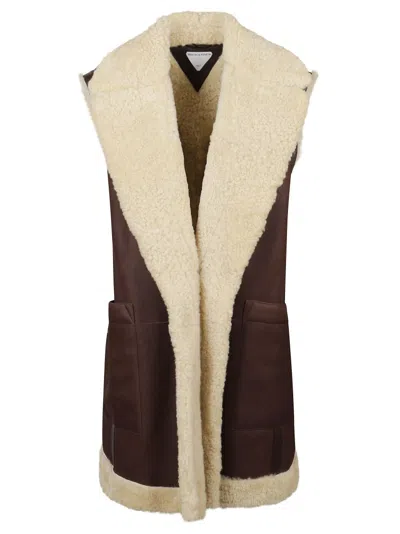 Bottega Veneta Calfskin Long Vest With Sleeveless Design In Neutral