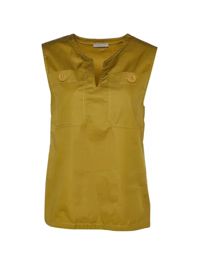Pre-owned Bottega Veneta Sleeveless Chest-pockets Cotton Blouse In Green