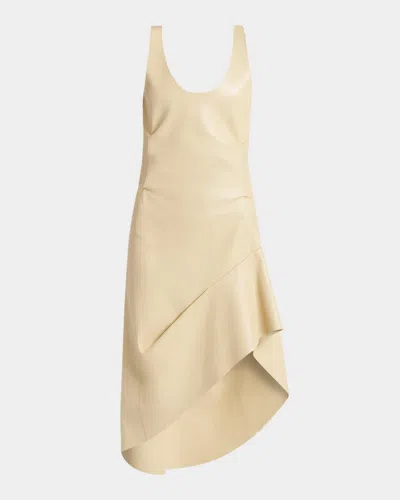 Bottega Veneta Sleeveless Leather Asymmetric Midi Dress In Rubber