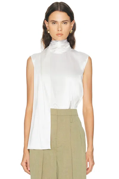 Bottega Veneta White Stretch Silk Satin Top With Integrated Scarf Detail