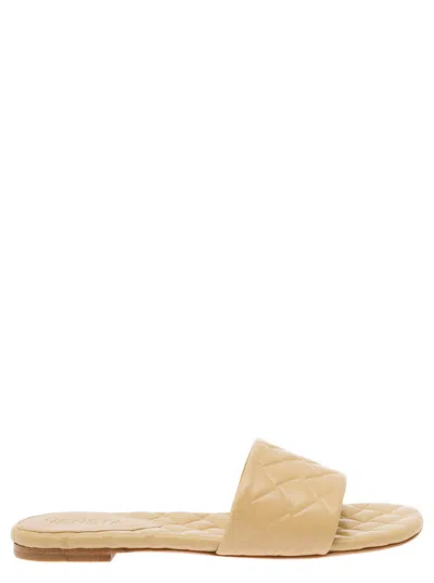 Bottega Veneta 'slide Amy' Beige Sandals With Intreccio Motif In Leather Woman