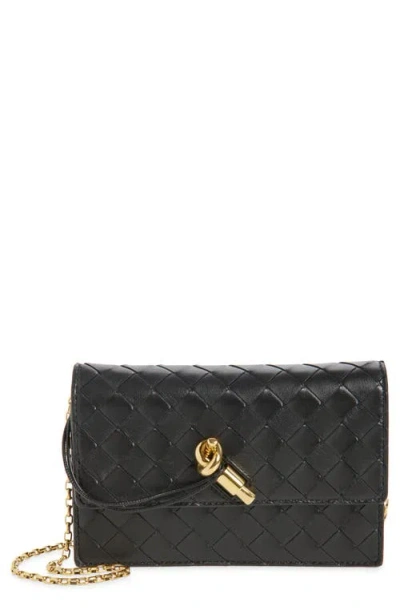 Bottega Veneta Slim Andiamo Intrecciato Lambskin Crossbody Wallet In Black