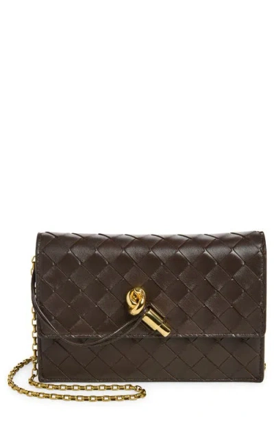 Bottega Veneta Slim Andiamo Intrecciato Lambskin Crossbody Wallet In Brown
